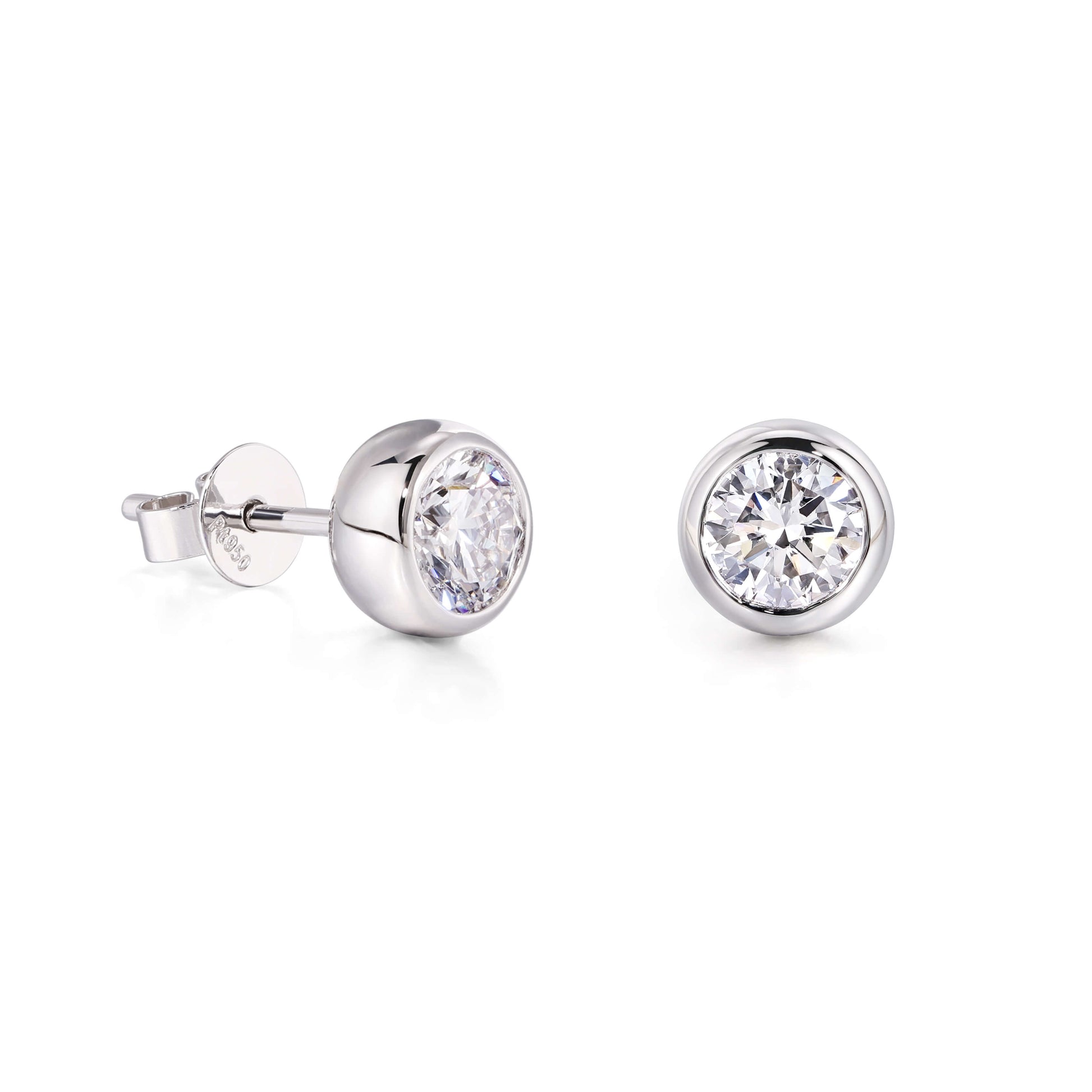 1.0ct Bezel Round Diamond Stud Earrings Platinum | Elora