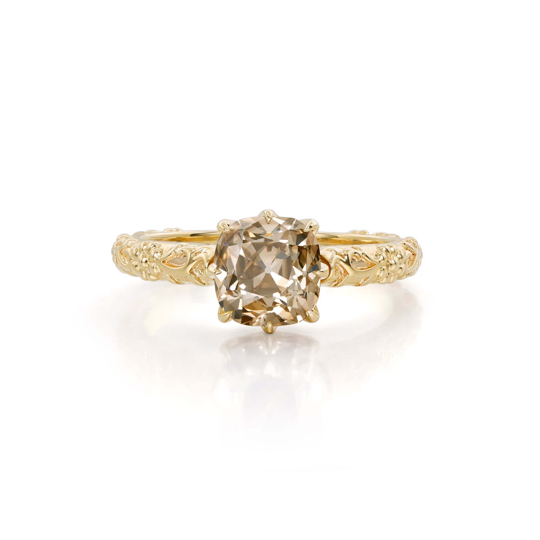 Champagne Old Mine Cushion Cut Lab Grown Diamond Ring | Alda – Elora