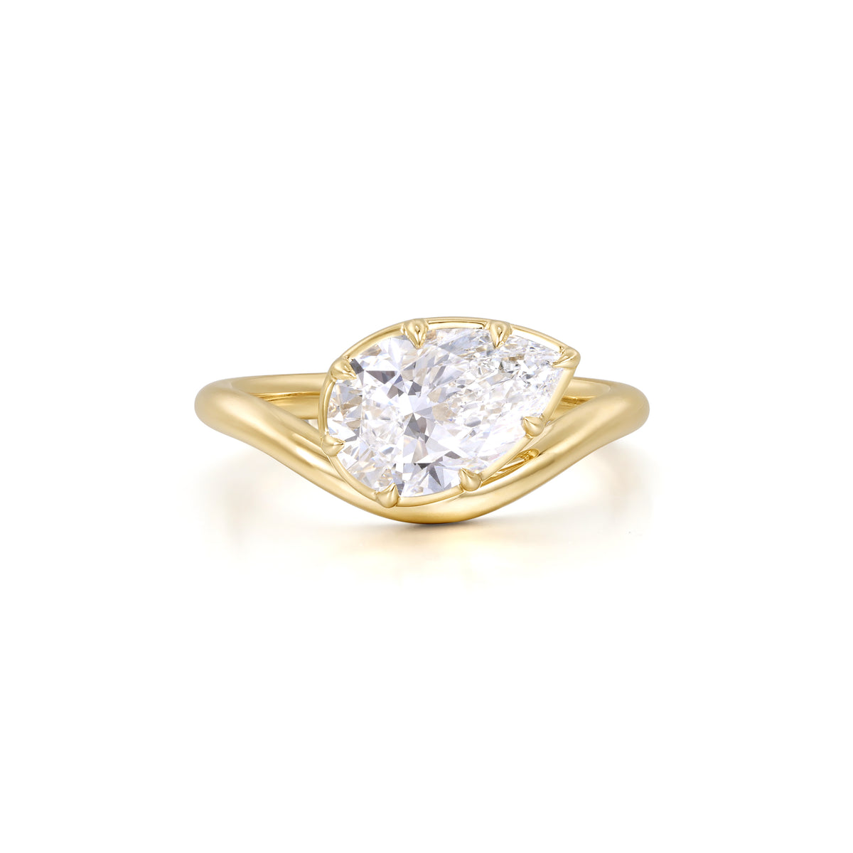 Wave-Pear Cut Lab Grown Diamond Engagement Ring in yellow gold with a pear cut diamond and elegant design.