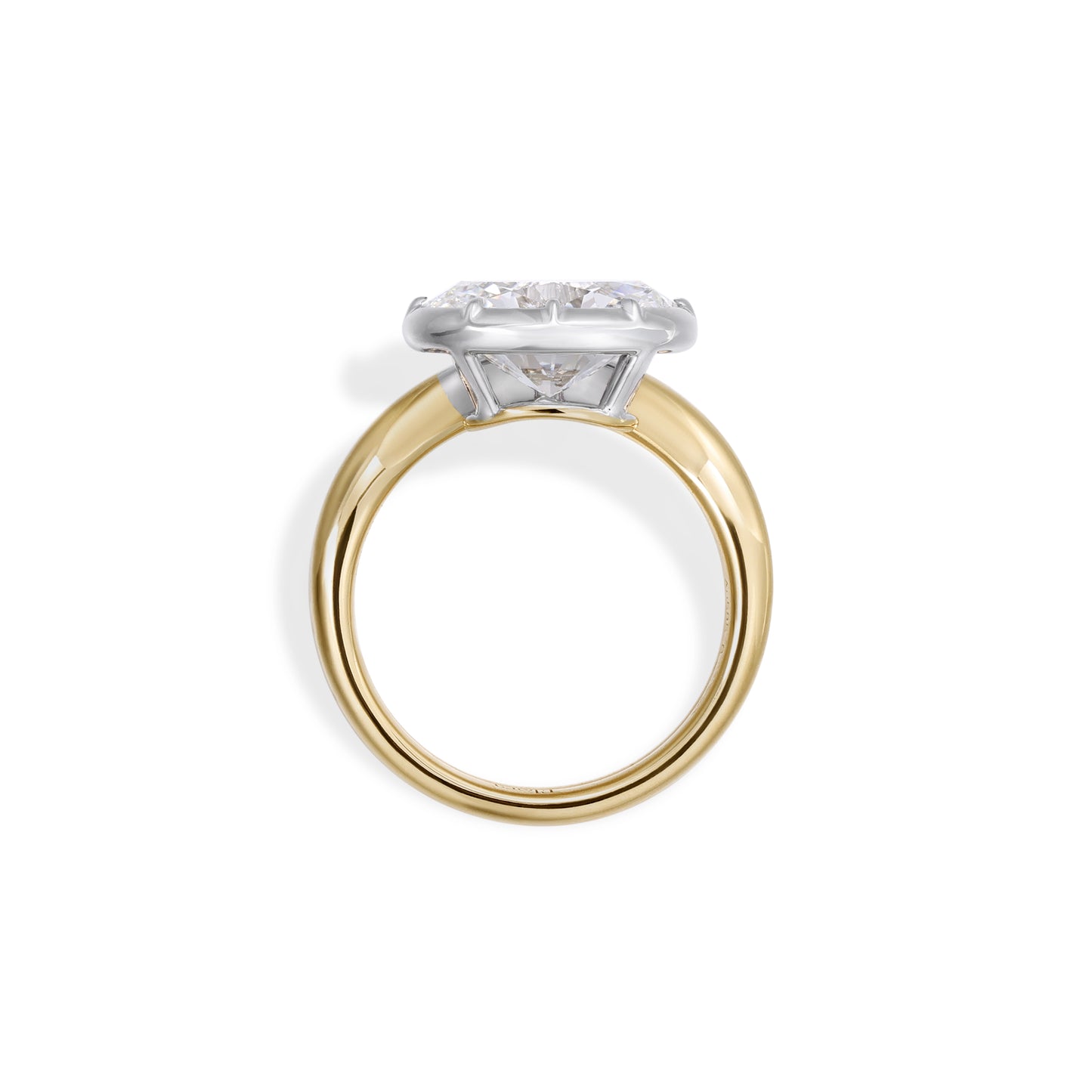 Lena-East West Oval Cut Lab Grown Diamond Engagement Ring in a two-tone yellow gold and white gold setting.
