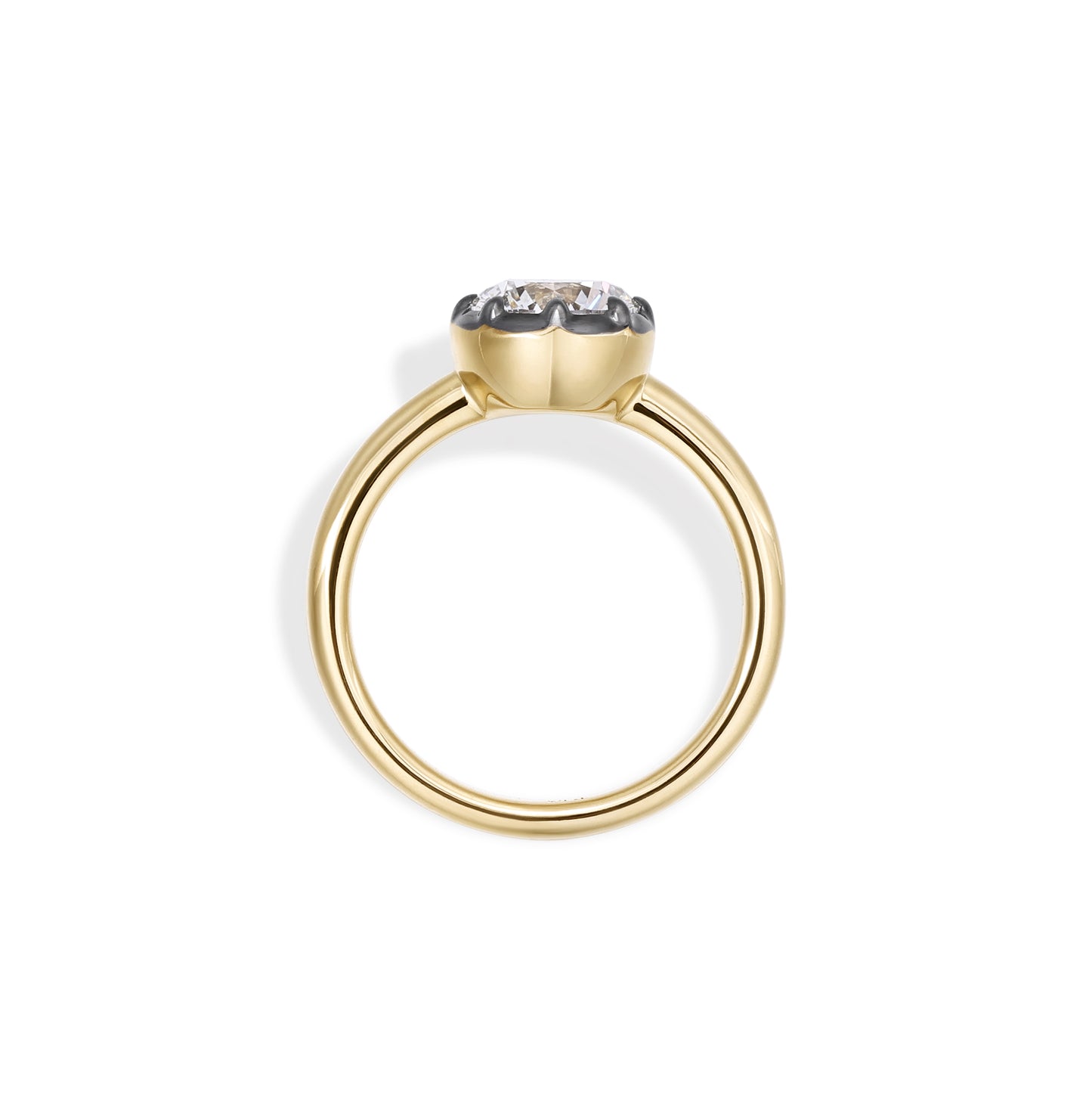 Eva-Round Cut Lab Grown Diamond Pinky Ring with yellow gold band and black gold setting.