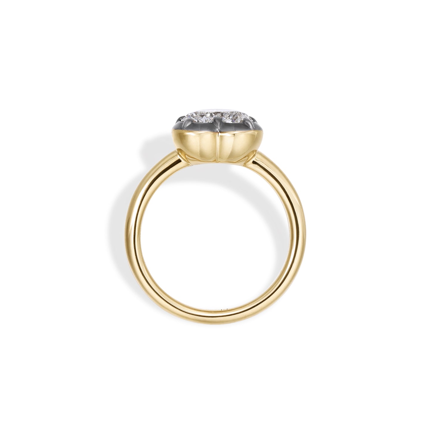 Eva-Heart Cut Lab Grown Diamond Pinky Ring in yellow gold with heart cut diamond and black gold bezel