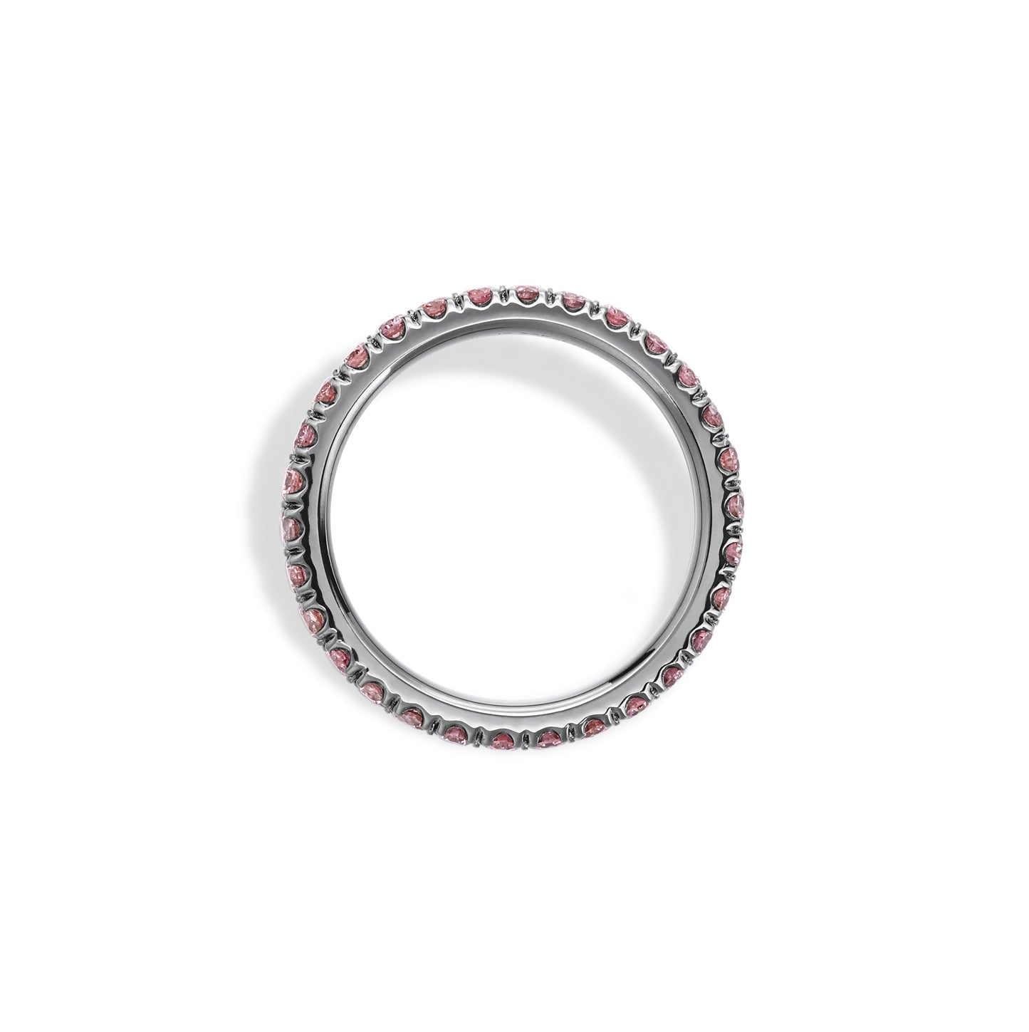 Irene-Round Cut Lab Grown Pink Diamond Ring featuring round cut pink diamonds in a 14k black gold setting.