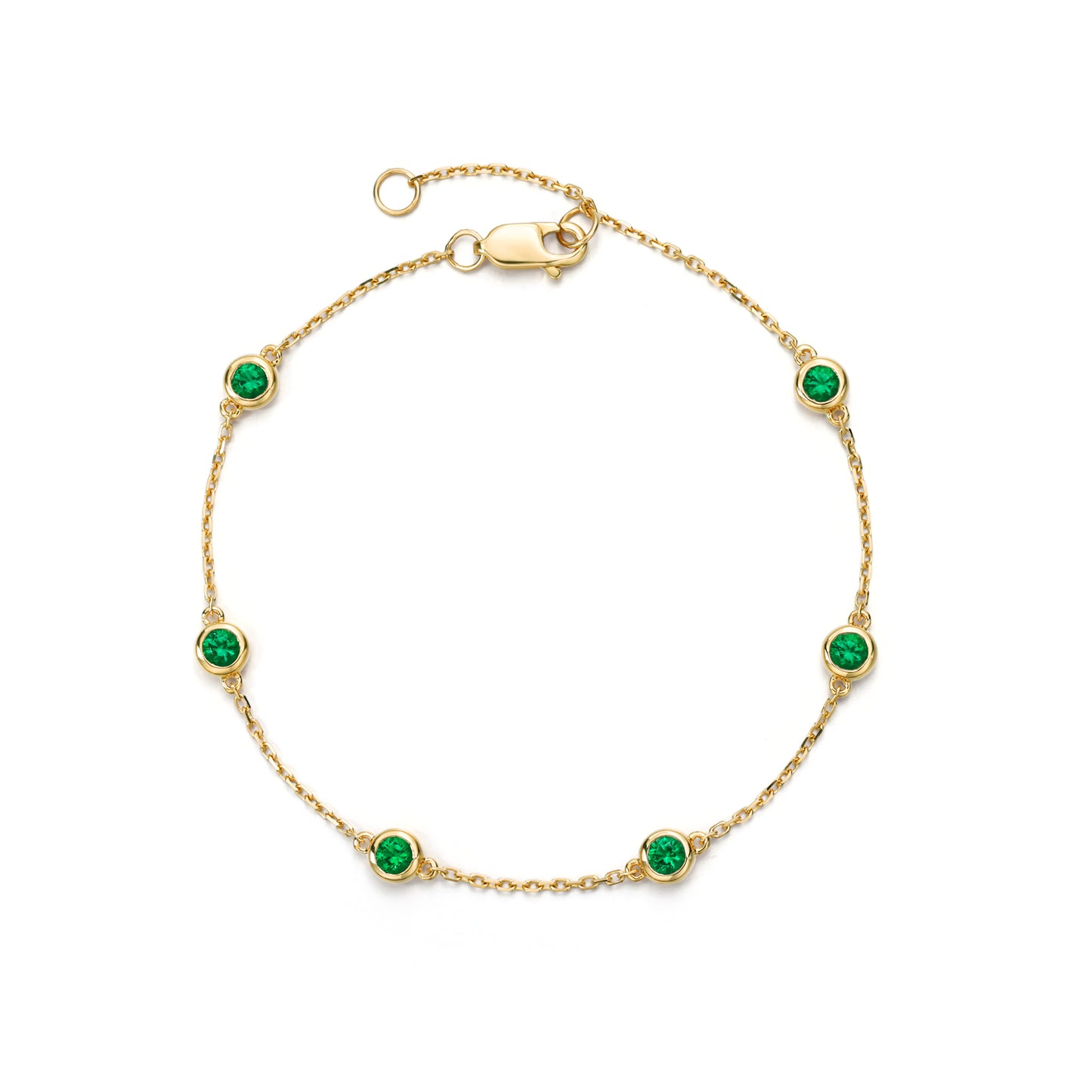 Round Cut Lab Grown Emerald Station Bracelet