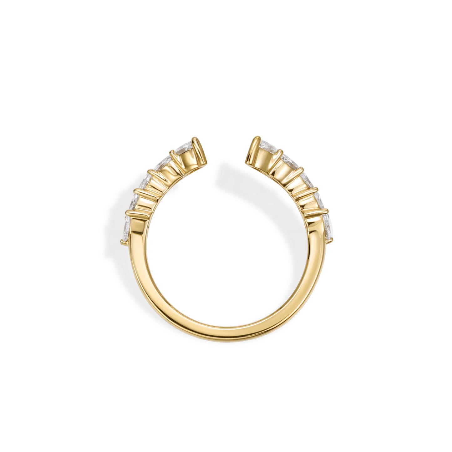 Perry-Marquise Cut Lab Grown Diamond Ring Open Band showcasing 10 marquise cut diamonds in a yellow gold setting.