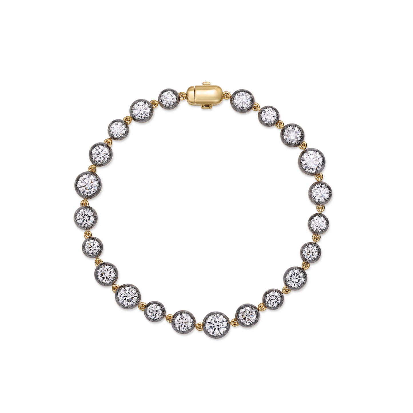 Sara-Round Cut Diamond Bubble Tennis Bracelet Black featuring lab grown diamonds in black gold settings.