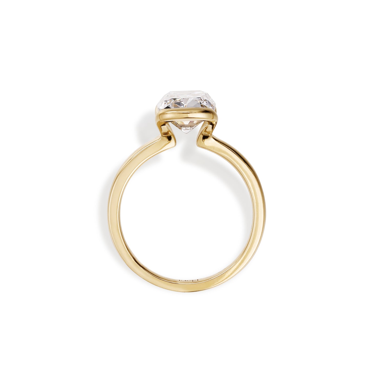 Side view of the Brighton old mine cut lab grown diamond engagement ring with half bezel setting