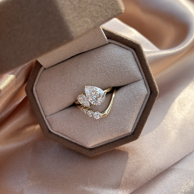 2.6ct Avery-Pear Cut Lab Grown Diamond Ring Flat lay in Elora Luxury Box