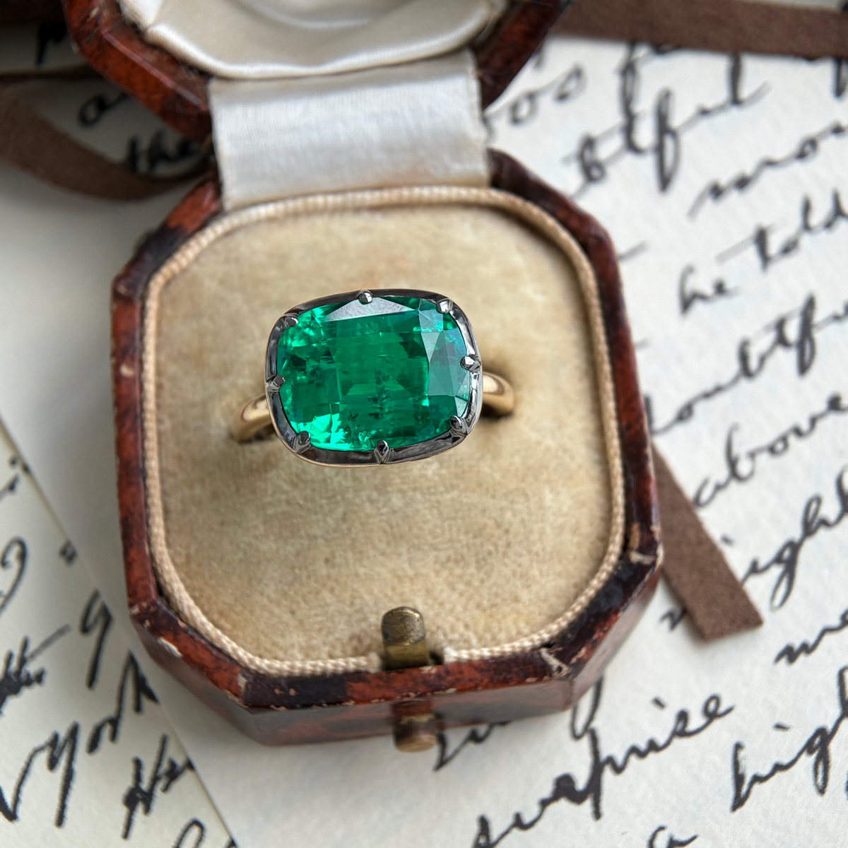 Thea-Cushion Lab Grown Emerald Two-Tone Ring 3