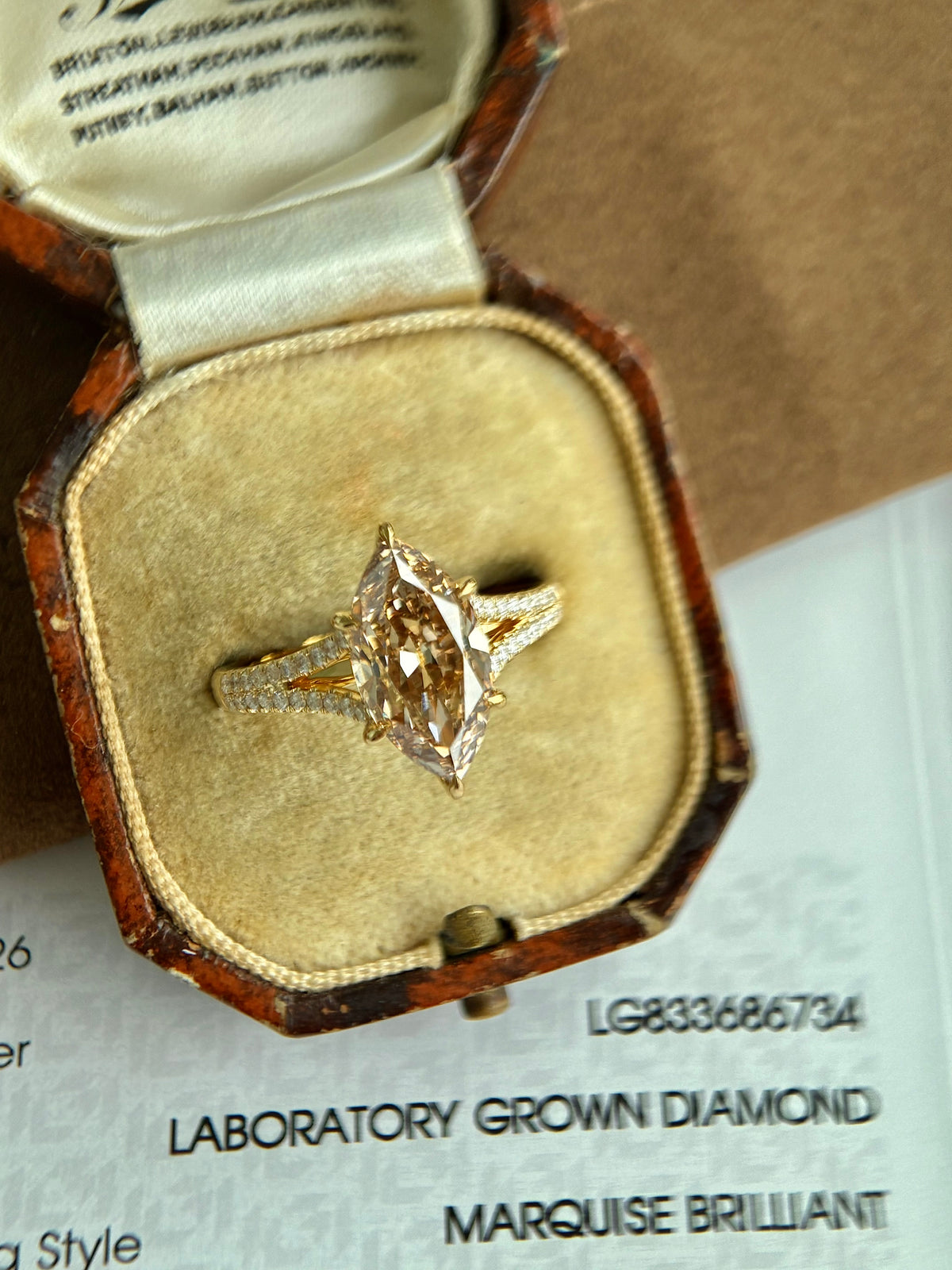 Custom Final Payment- 3.5ct Marquise Cut Lab Champagne Diamond Ring