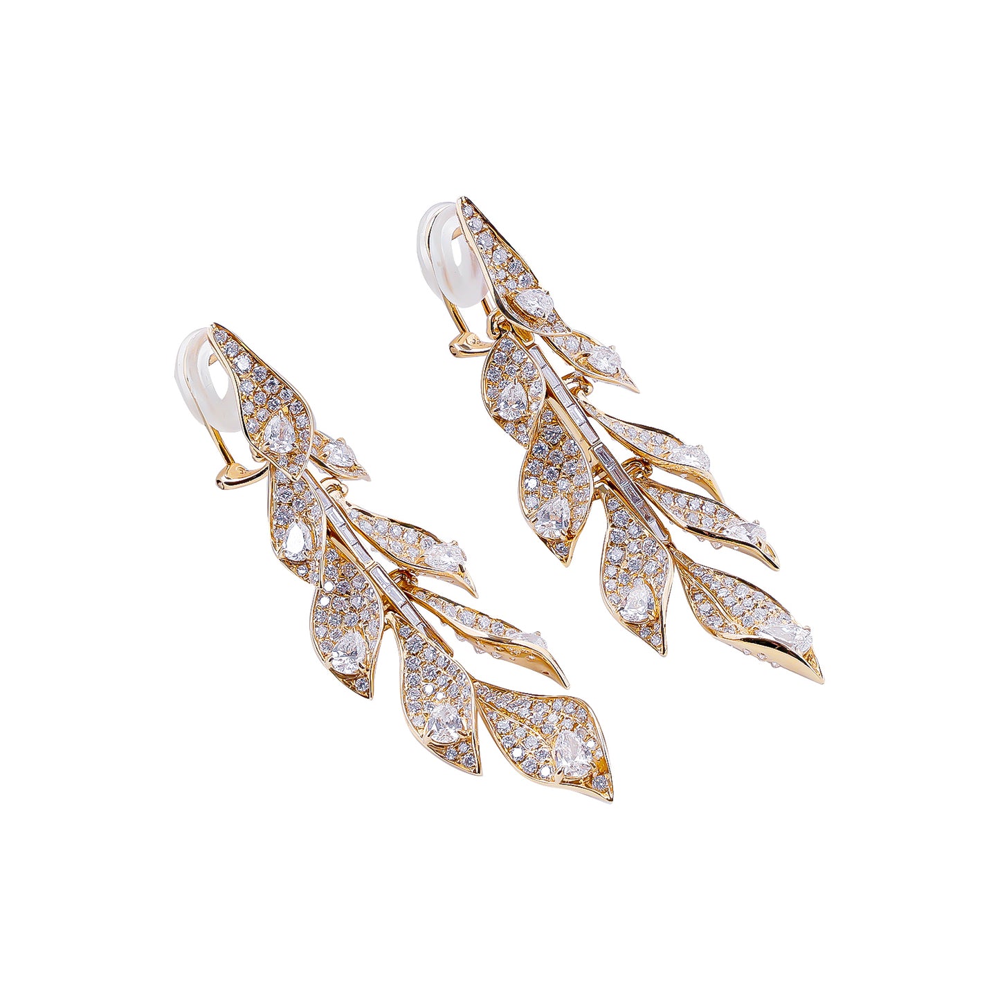 Golden Laurel Diamond Earrings, Earrings