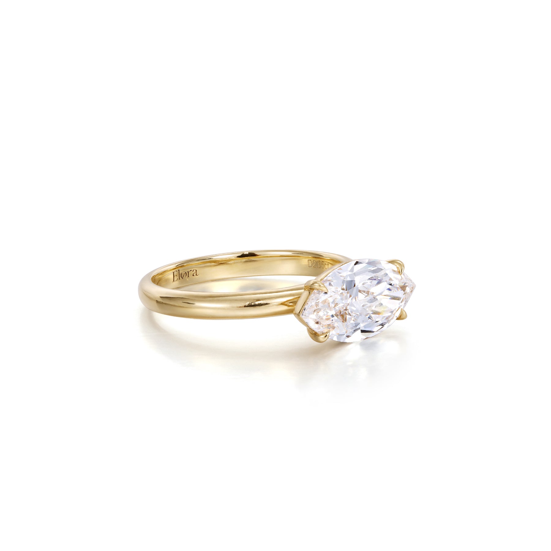 Angled View Marquise Cut Lab-Grown Diamond East West Engagement Ring in 14K/18K Gold | Marina | Elora