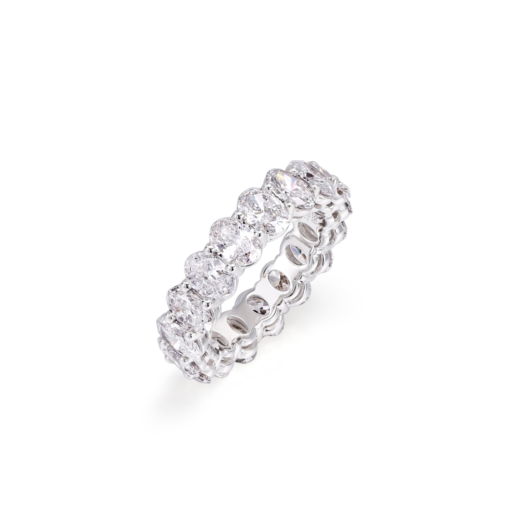 Angled view 5.16ctw Oval Cut Lab-Grown Diamond Eternity Band in Platinum | Ava  | Elora