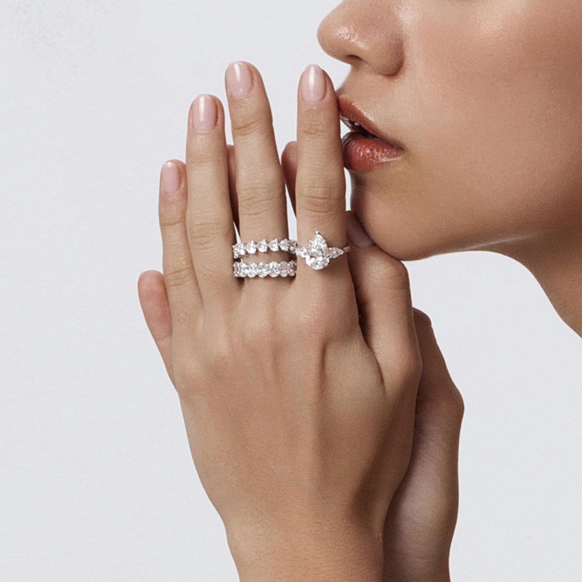 Bold stacked look featuring two Full Circle Eternity Bands in Platinum