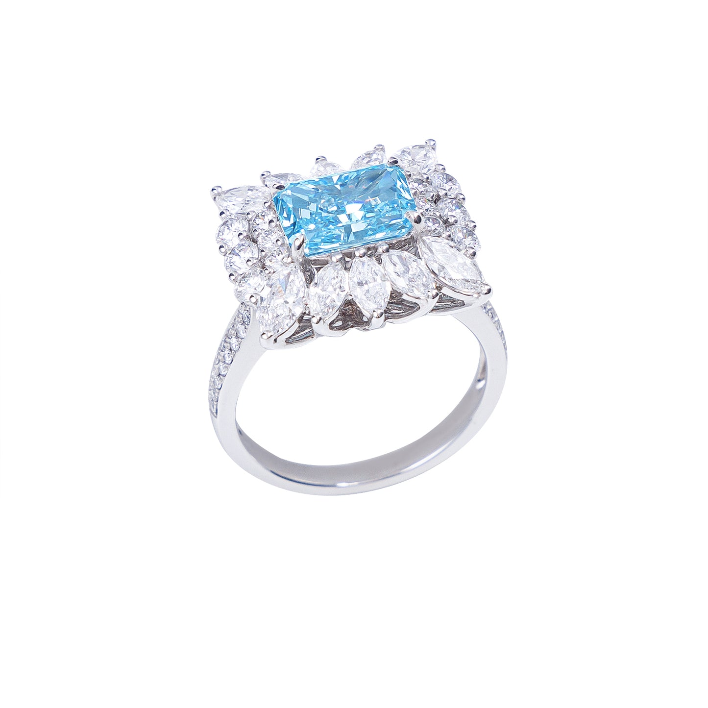 Gemma - Radiant Cut Blue Diamond Ring, Rings