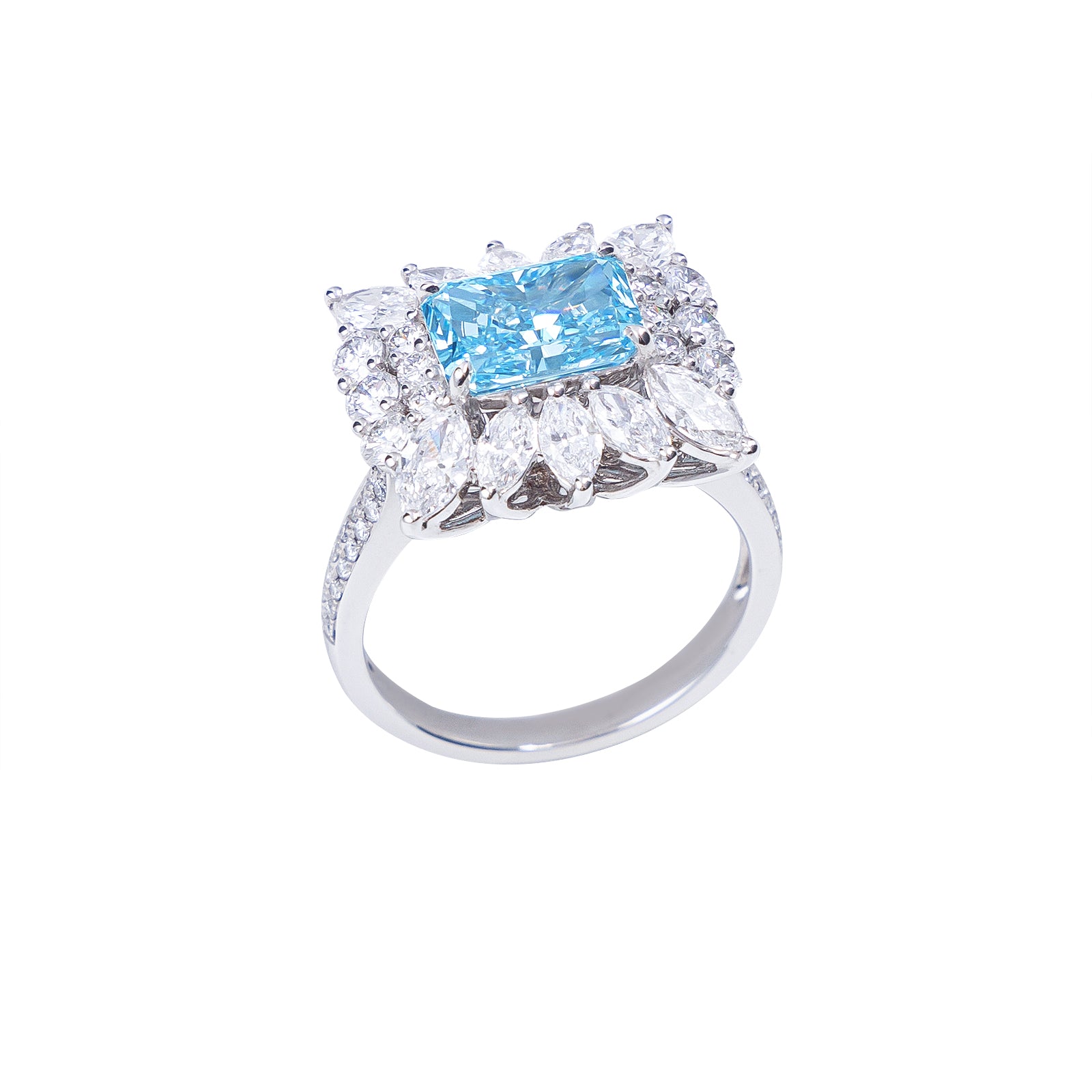 Gemma - Radiant Cut Blue Diamond Ring, Rings