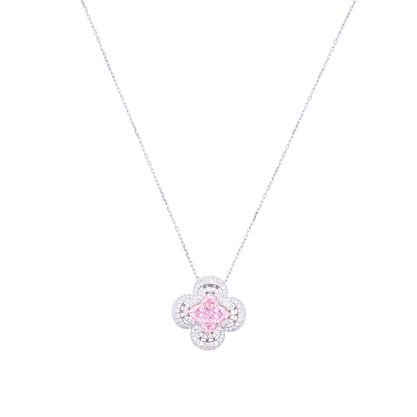 Clover Cut Pink Diamond Necklace, Necklaces