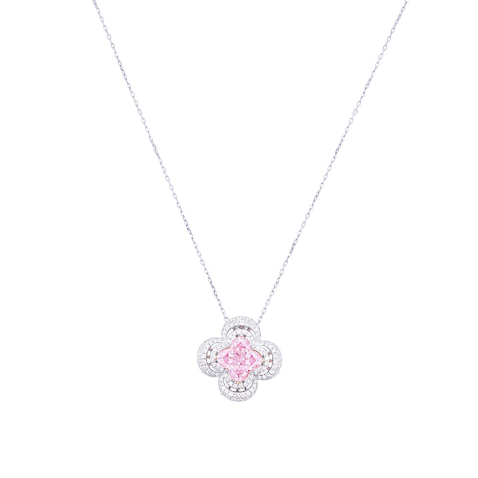 Clover Cut Pink Diamond Necklace, Necklaces