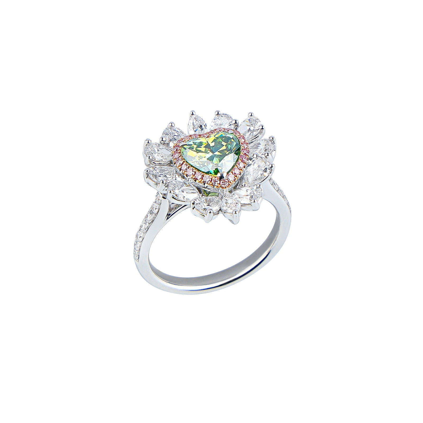 Sadie - Heart Cut Green Diamond Ring, Rings