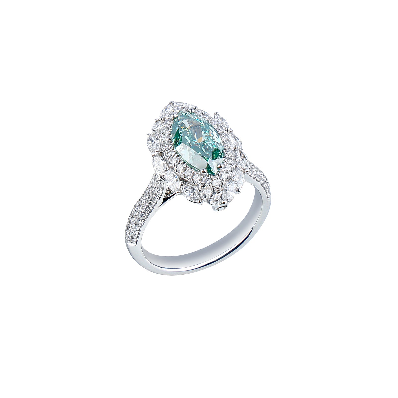 Everly - Marquise Cut Green Diamond Ring, Rings
