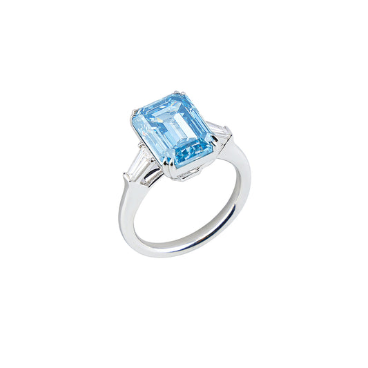 Emery - Emerald Cut Blue Diamond Ring, Rings