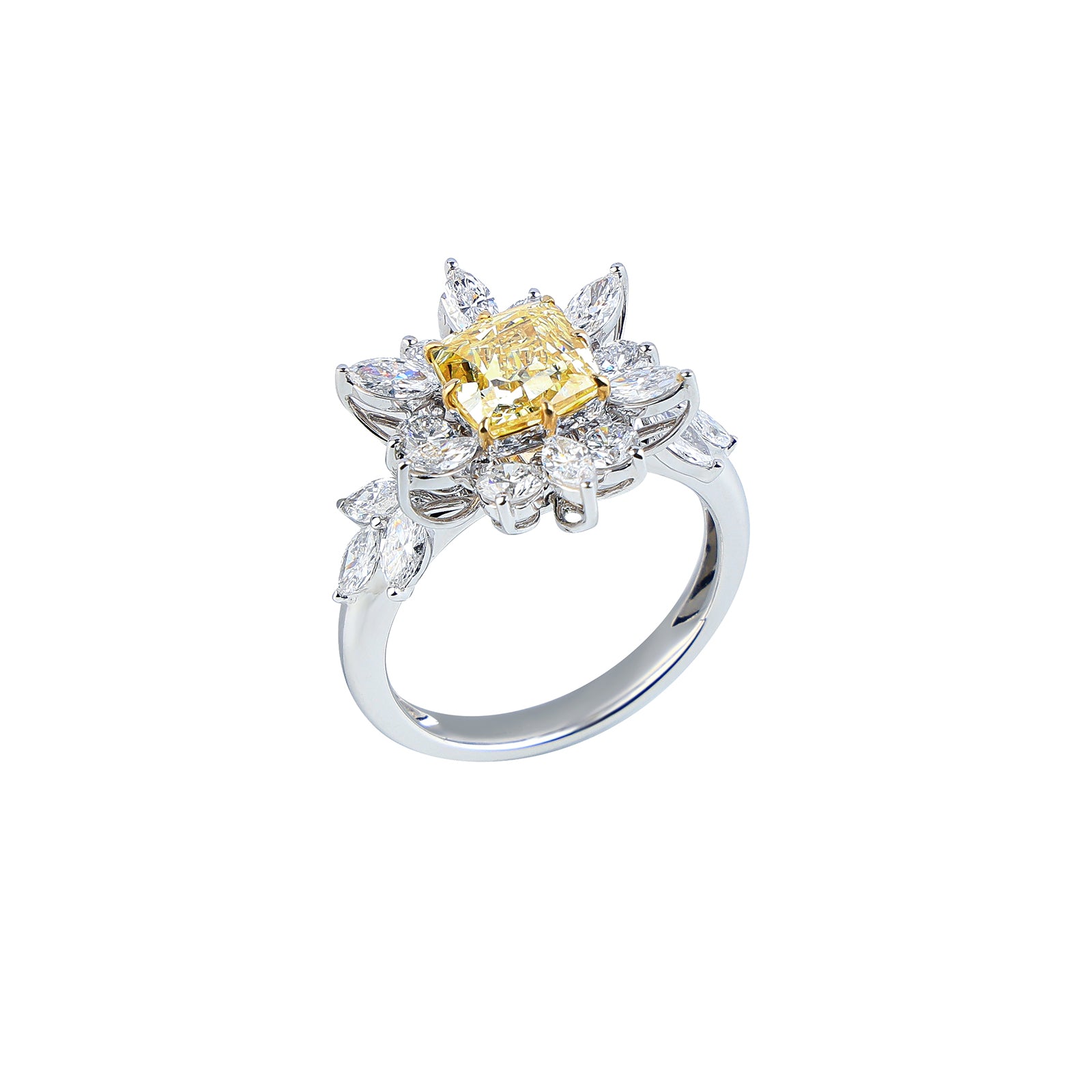 Maeve - Cushion Cut Yellow Diamond Ring, Rings