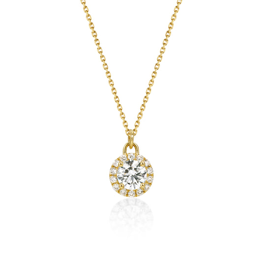 Face view 0.52ct Halo Round Cut Diamond Pendant Necklace in 14k/18k Yellow Gold | Alba | Elora