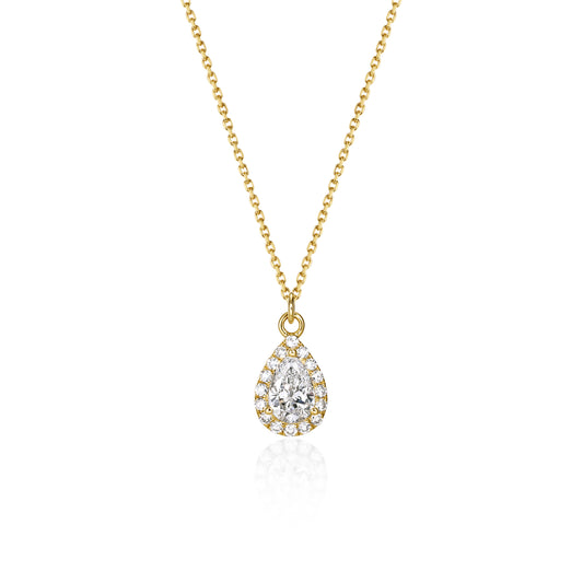 Face view 0.54ct Halo Pear Cut Diamond Pendant Necklace in 14k/18k Yellow Gold | Freya | Elora