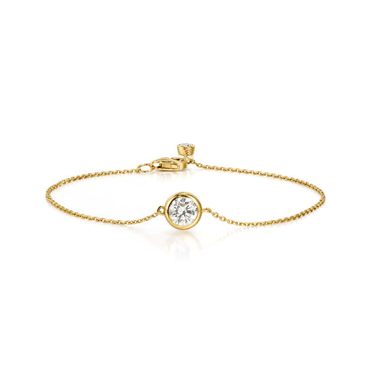 Face view 0.5ct Bezel Round Cut Diamond Bracelet in 14k/18k Yellow Gold | Sara | Elora