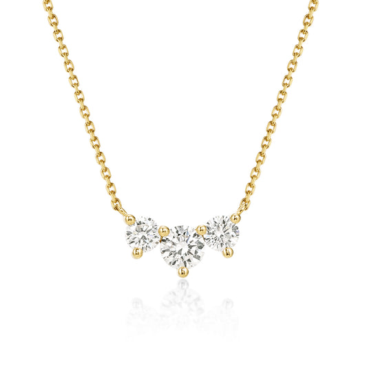 Face view 0.63ct Three Stone Round cut Diamond Necklace in 14k/18k Yellow Gold | Isla | Elora