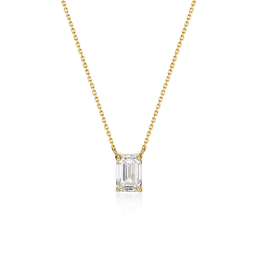 Face view 1.07ct Solo Emerald Cut Diamond Necklace in 14k/18k Yellow Gold | Elise | Elora