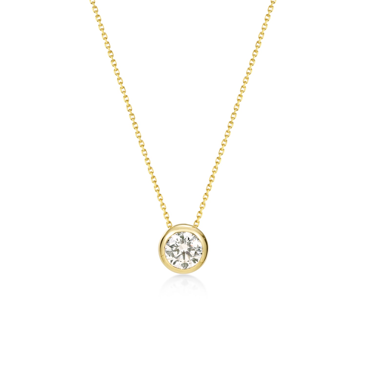Face view 1.0ct Bezel Round Diamond Necklace in 14k/18k Yellow Gold | Asher | Elora