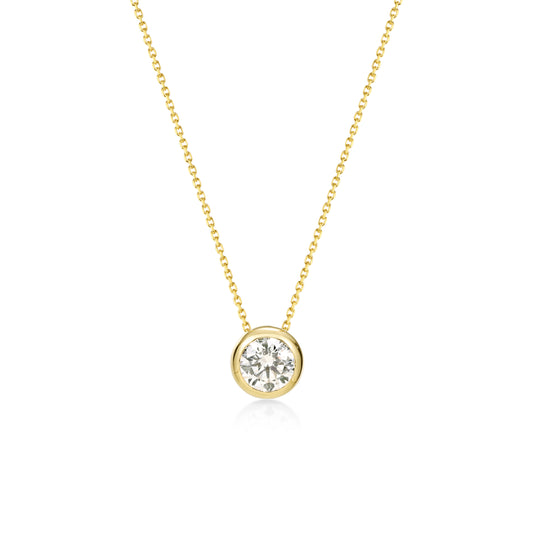 Face view 1.0ct Bezel Round Diamond Necklace in 14k/18k Yellow Gold | Asher | Elora