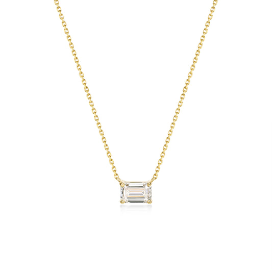 Face view 1.0ct East West Emerald Cut Diamond Necklace in 14k/18k Yellow Gold | Stella | Elora