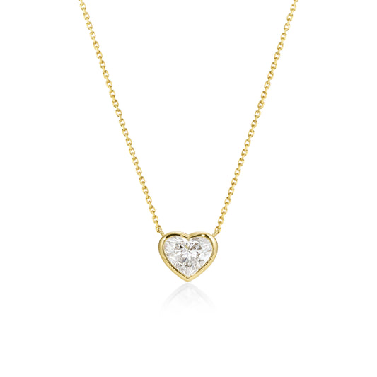 Face view 1.0ct Heart Bezel Diamond Necklace in 14k/18k Yellow Gold | Amora | Elora