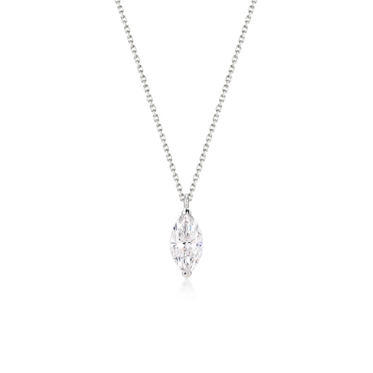 Face view 1.0ct Marquise cut Solitaire Diamond Necklace in platinum | Riley | Elora