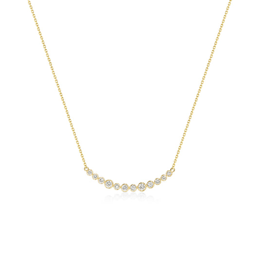 Face view Graduated Bezel set Round Diamond Necklace in 14k/18k Yellow Gold | Millie | Elora