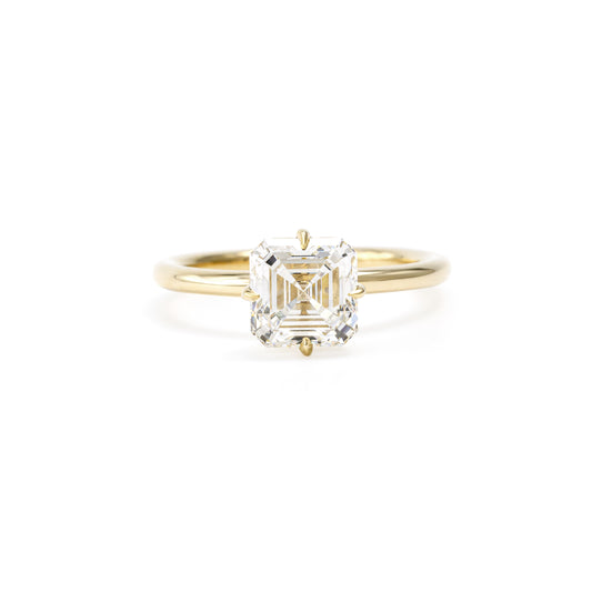Face view Luca Asscher Cut Lab Grown Diamond Solitaire Engagement Ring in 14K Gold