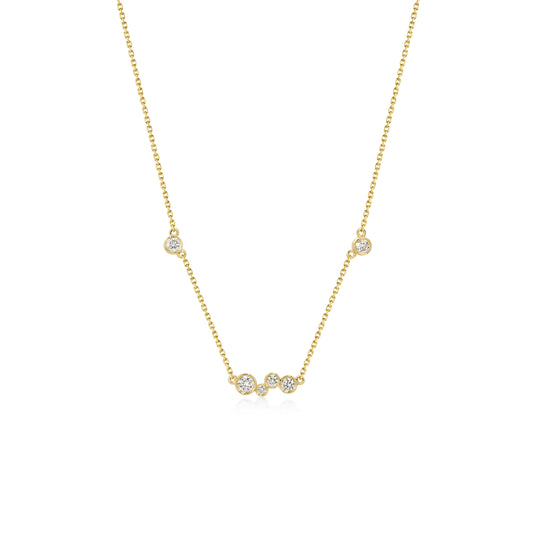 Face view Mixed 6 Bezel set Round Diamonds Necklace in 14k/18k Yellow Gold | Willow | Elora