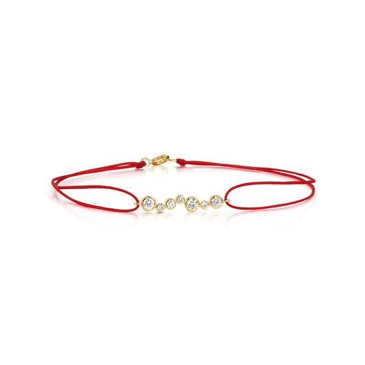 Face view Mixed Bezel set Round Diamond Bracelet Red Cord | Lottie | Elora
