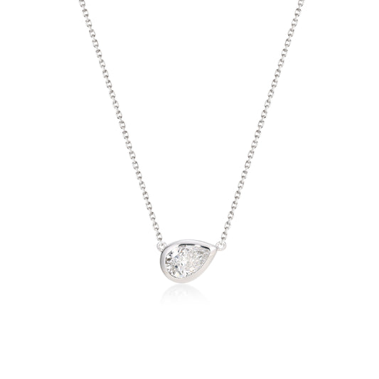 Face view Tilted 0.76ct Pear Cut Diamond Necklace in Platinum Bezel | Nevaeh | Elora