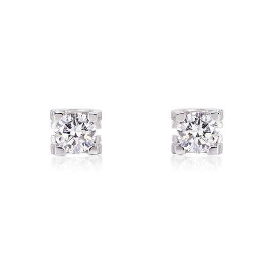 Face view of Modern Bar Set Round Diamond Stud Earrings | Elora