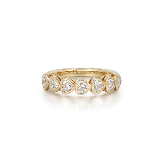 Front View 0.90ctw Heart Cut Lab-Grown Diamond Bezel set Eternity Band in 14K/18K Gold | Hope | Elora