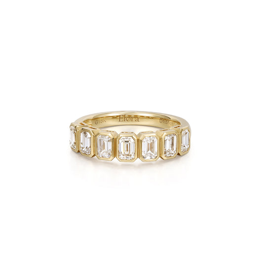 Front View 1.55ctw Emerald Cut Lab-Grown Diamond Bezel set Eternity Band in 14K/18K Gold | Erica | Elora