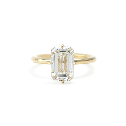 Front View Emerald Cut Lab Grown Diamond Engagement Ring with Classic Solitaire Style in 14K Gold