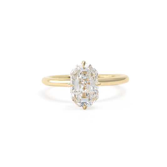 Front View Emerald Cut Lab Grown Diamond Solitaire Ring in four-prong setting