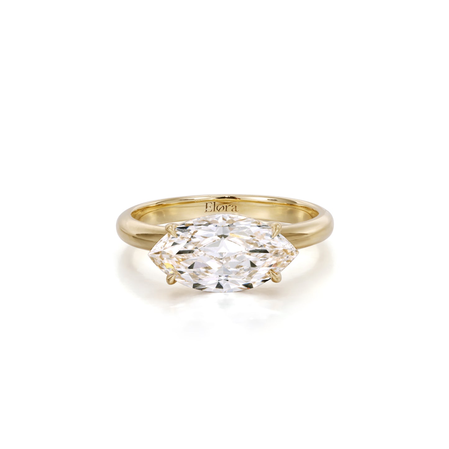 Front View Marquise Cut Lab-Grown Diamond East West Engagement Ring in 14K/18K Gold | Marina | Elora