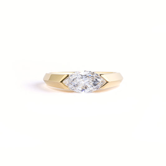 Front View Marquise Cut Lab Grown Diamond East West Engagement Ring in 14K/18K Gold