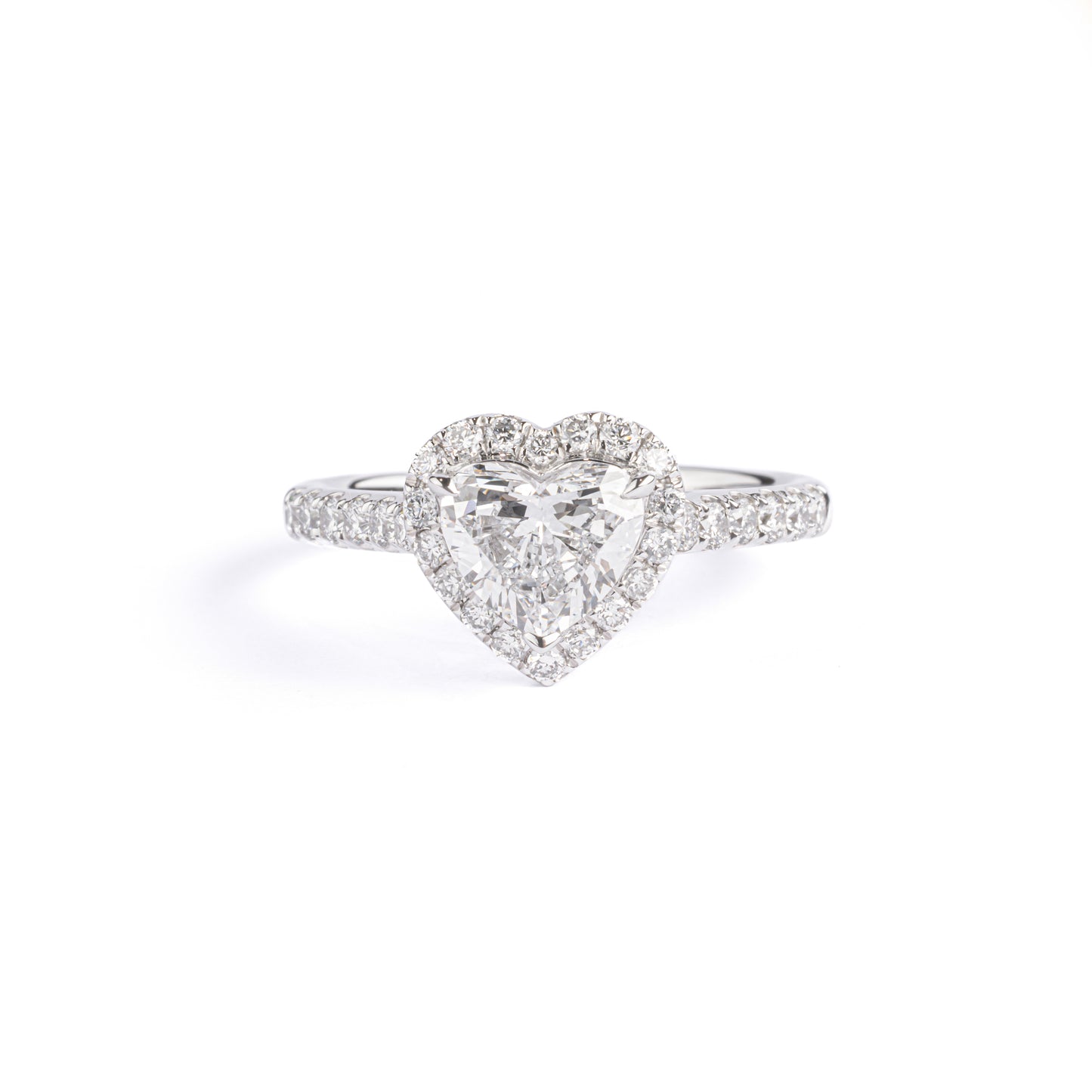 Front View Pavé-set Heart Cut Lab Grown Diamond Halo Engagement Ring in platinum