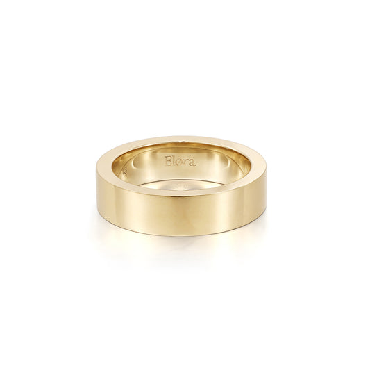 Front view 14K/18K Yellow Gold Wide Flat Plain Wedding Band | Elysia | Elora